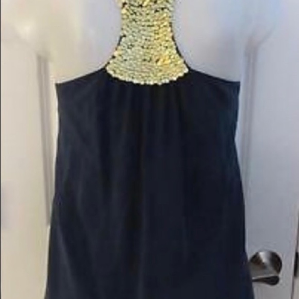 BCBG baby and gold sequin Razorback top